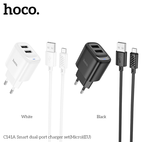 Bộ sạc HOCO C141A (Cóc 2 cổng USB, Cáp Usb ra Samsung Micro) báo đèn LED chính hãng [BH: 1 năm]