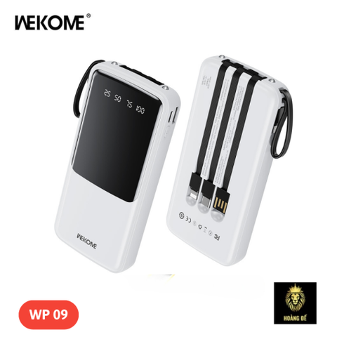 Pin Sạc dự phòng 12W  WEKOME WP-09, dung lượng  10000mAh kèm cáp liền thân, màn hình led hiển thị % pin [BH: 6 THÁNG]