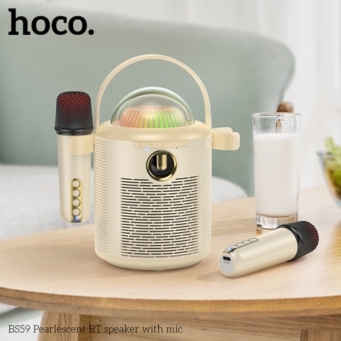 Loa Karaoke HOCO BS59 Kèm 2 Micro Không Dây Bluetooth Pearlescent Chính Hãng [BH: 1 NĂM]