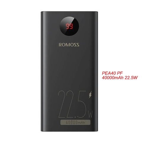 Pin sạc dự phòng ROMOSS PEA40 40000mAh sạc nhanh 22.5W kèm đèn led hiển thị phần trăm pin siêu đẹp