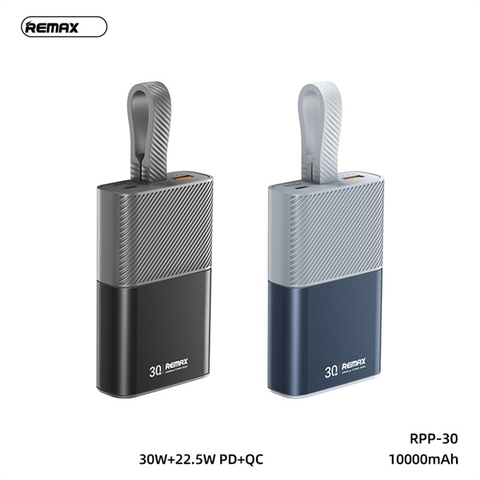 Pin sạc nhanh 22.5w REMAX RPP-30 10.000mAh dự phòng QC3.0+PD 30W kèm cáp liền pin chính hãng [BH 1 Năm]