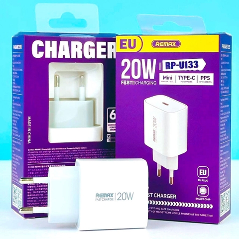 Cóc sạc nhanh 20w Remax RP- U133 EU CHÂN TRÒN 1 cổng Type C chính hãng [BH: 1 NĂM]