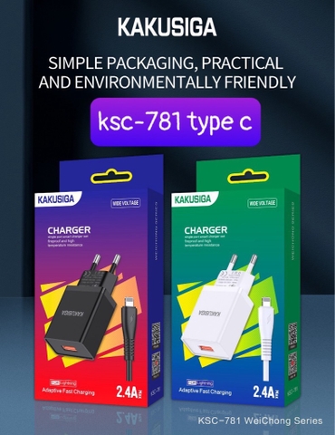 Bộ sạc nhanh 2.4A Kaku KSC-781 Type C (cóc 1 cổng usb kèm cáp usb ra Type c) chính hãng [BH: 1 tháng]