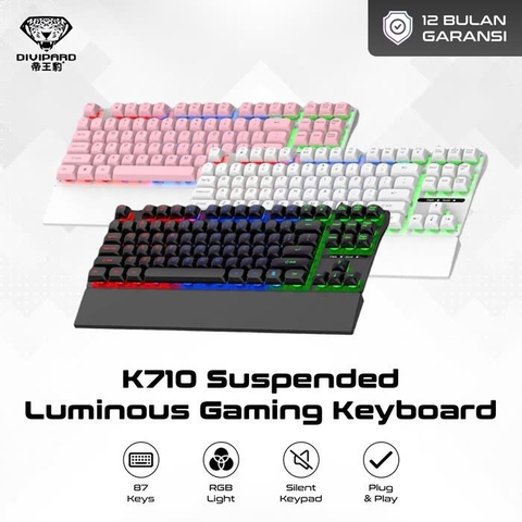 Bàn phím có dây DIVIPARD K710 giả cơ đèn led 7 màu (trắng, đen, hồng) kèm đế kê tay [BH 1 năm]