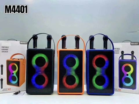 Loa bluetooth karaoke M4401 loa có đèn led mẫu loa đứng kèm 2 micro không dây siêu hay