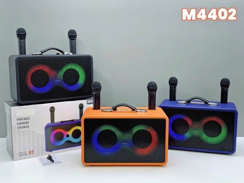 Loa bluetooth karaoke M4402 mẫu loa giả da để bàn có đèn led kèm 2 micro không dây siêu hay