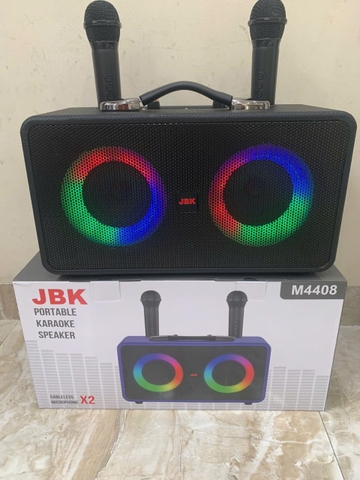 Loa bluetooth karaoke JBK M4408 loa giả da có quai xách đèn led kèm 2 micro không dây