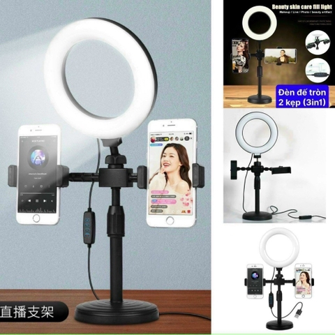Đèn led Livestream 16cm M16 loại 1 size lớn siêu sáng 3 in 1 chữ T (2 giá đỡ kẹp điện thoại) giống mẫu DK099 / H399 [BH 1 tuần] QT2