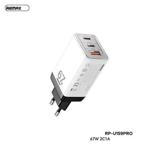Cóc sạc nhanh 67W Remax RP-U159 PRO EU 3 cổng (1 cổng usb + 2 cổng type c) chính hãng [BH: 1 năm]