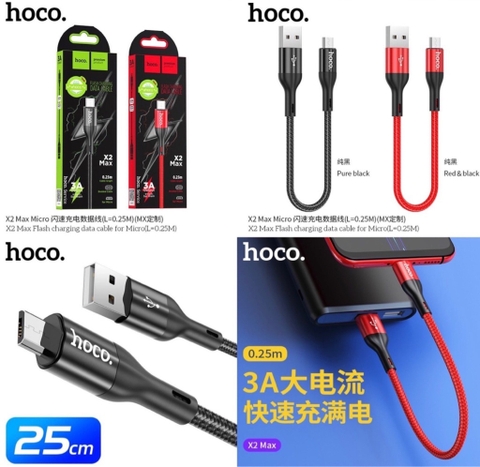 Cáp sạc nhanh 3A ngắn 25cm Micro HOCO X2 MAX chui samsung dây dù chính hãng [BH 1 năm]