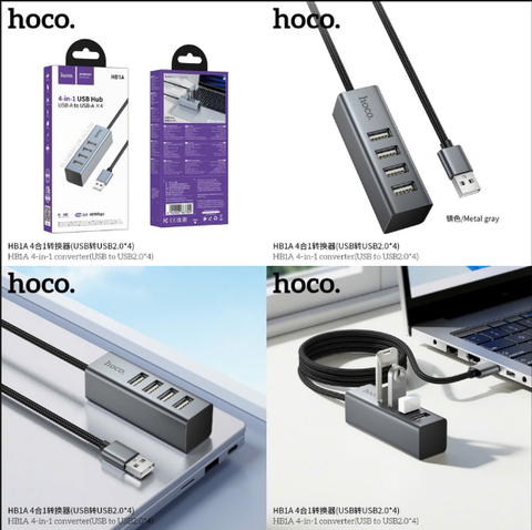 Bộ chuyển đổi HOCO HB1A hub 4in1 tốc độ 2.0 dây dài 1m chính hãng