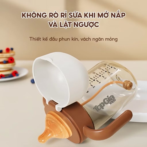 Bình sữa nắp lật có tay cầm Top Gia chống sặc cho bé [BH: None]