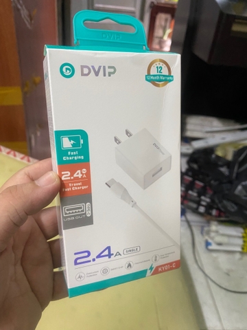 Bộ sạc nhanh 2.4A Dvip Type C KY01-C ( Cóc 1 cổng usb, Cáp usb ra Type c, a-c) [BH: 6 Tháng]