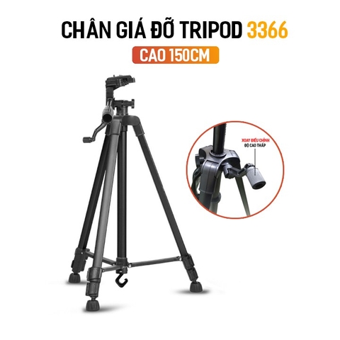 Giá đỡ kẹp điện thoại Tripod 3366 (1.5m) Chân máy chụp ảnh cao 1.5m loại 1 [BH 1 tuần]