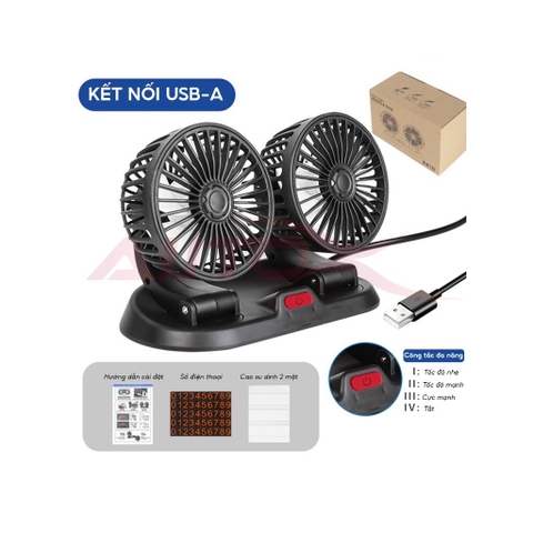 Quạt cặp đôi 20cm xe hơi 5V- 10W Rotatable usb car fan 7037