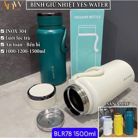 Bình nước giữ nhiệt BLR78 1500ml  hộp xanh ngọc thiết kế nắp rỗng đựng trà [BH: NONE]