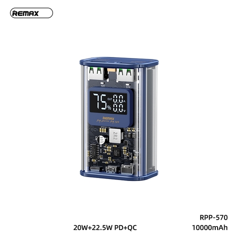 Pin sạc nhanh 22.5w REMAX RPP-570 10.000mAh dự phòng, kiểu trong suốt lộ mạch PD QC3.0 chính hãng [BH 1 năm]