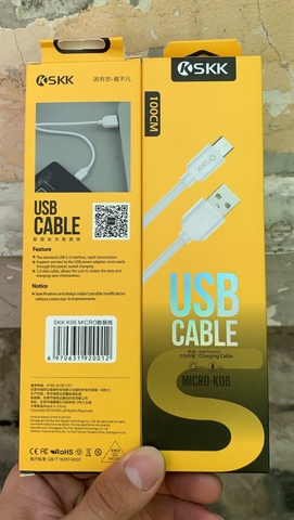 Cáp sạc nhanh & truyền dữ liệu SKK K06 Samsung Micro 8600 1m {thanh lý hộp hơi xấu do vận chuyển} [BH: 1 Tuần]