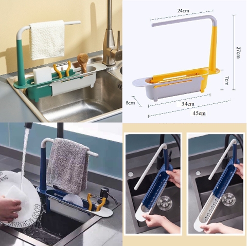 Kệ nhựa RÚT gọn phối 2 MÀU, để bồn rửa chén kèm thanh phơi khăn [BH: None] / pktn sale