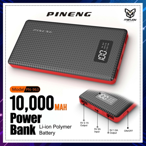 Pin sạc dự phòng PINENG PN-963 10.000 mAh có màn hình LCD chính hãng [BH 3 Tháng] / pktn sale