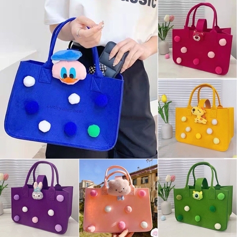 Túi xách, túi vải nỉ có tay cầm hoạ tiết hoạt hình đáng yêu size 26x18x10- màu sắc hoạ tiết tuỳ lô [BH: None]
