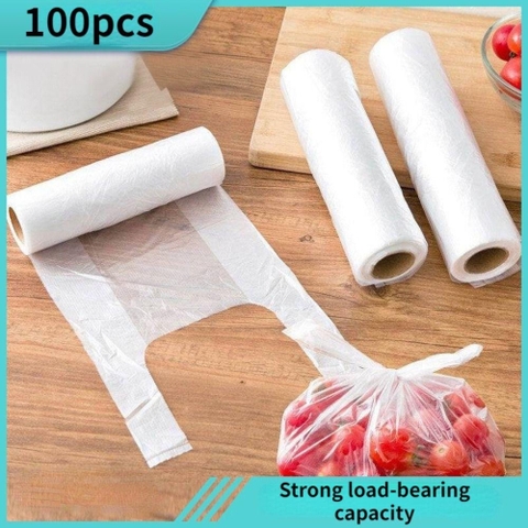 Cuộn 100 túi nilon TỰ PHÂN HỦY có quai xách đựng thực phẩm, trái cây tiện lợi size nhỏ 28x25cm okiss [BH: NONE]