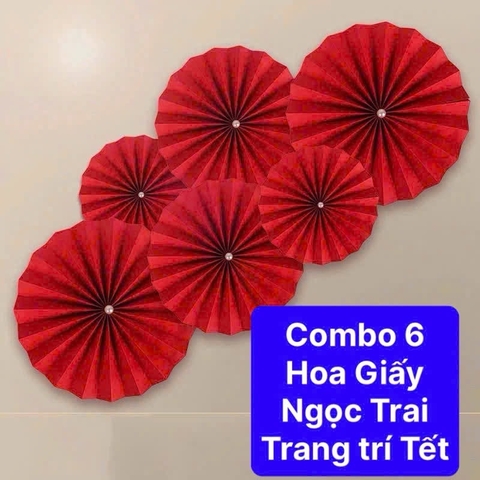 Combo 6 Bông hoa giấy đỏ nhụy NGỌC TRAI trang trí Tết siêu đẹp [BH: NONE]