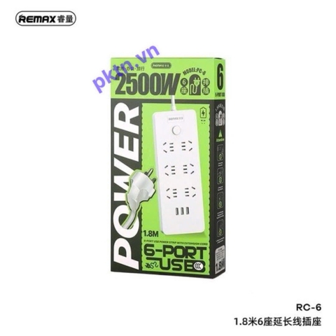 Ổ cắm điện 2500W Hoco NC-6 gồm 6 lỗ cắm 2-3 chấu và 3 cổng USB [BH: 1 năm]