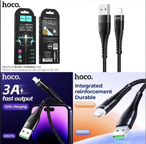 Cáp sạc nhanh 3A HOCO UD02 PRO Iphone cáp dây dù USB ra Iphone siêu đẹp