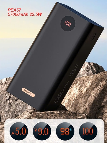 Pin sạc dự phòng ROMOSS PEA57 57000mAh sạc nhanh 22.5W kèm đèn led hiển thị phần trăm pin siêu đẹp