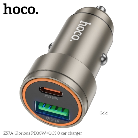 Cóc sạc nhanh xe hơi 30w HOCO Z57A (1 cổng USB, 1 cổng Type-c) chính hãng [BH 1 năm]