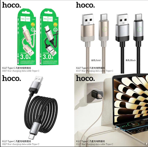 Cáp sạc nhanh 3A HOCO X117 Type C cáp USB ra Type C cáp dây dù siêu tiện lợi