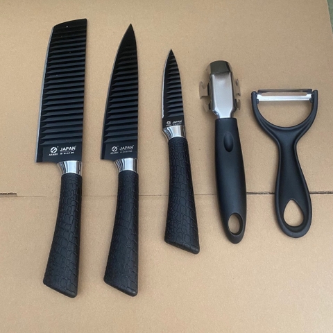 Bộ dao Nhật 5 món làm bếp, gọt trái cây gợn sóng TD20 [BH: None]