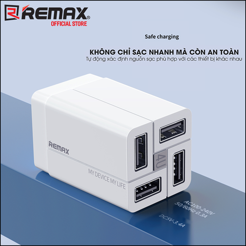 Cóc sạc nhanh 4 cổng usb Remax RP-U43 CN chính hãng 3.4A [BH 1 năm]