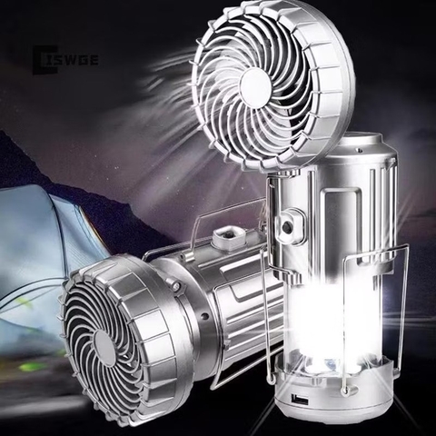 Đèn phượt, đèn bão, đèn tích điện 3in1 kiêm quạt, sạc dự phòng siêu tiện lợi (sạc trực tiếp hoặc năng lượng mặt trời) [BH: NONE]