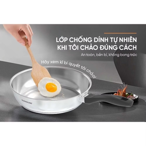 Chảo inox cán nhựa Sunhouse 3 đáy INM3 size 24cm [BH: NONE]
