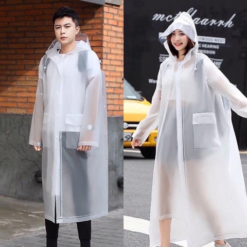 Áo mưa măng tô trong suốt có kính chụp và túi áo