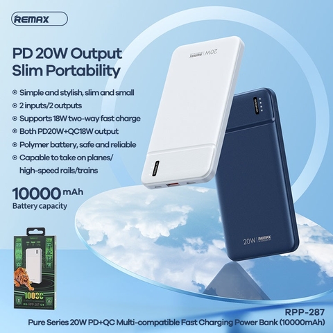 Pin sạc nhanh 22.5w Remax RPP-287 10.000mAh PD QC3.0 sạc dự phòng chính hãng [BH 1 năm]