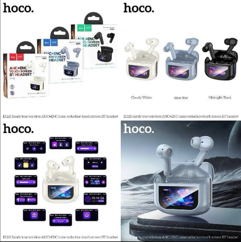 Tai nghe bluetooth HOCO EQ21 mẫu airpods dock có màn hình cảm ứng kèm chống ồn chủ động ANC+ENC chính hãng
