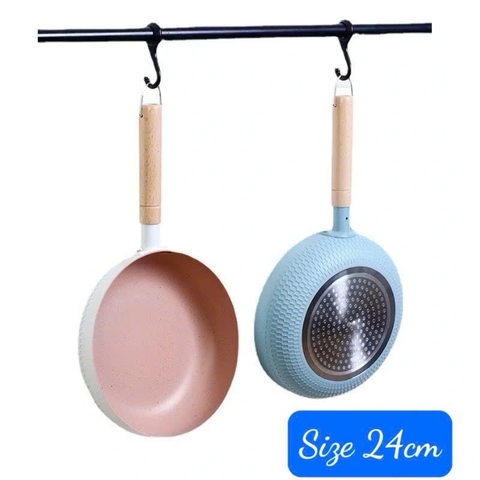 Chảo chống dính vân đá 24cm tay cầm cán gỗ có móc treo [BH: NONE]