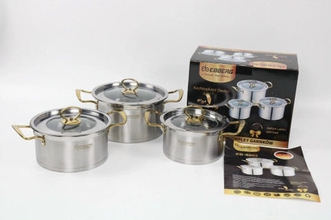 Bộ 3 nồi Đức cao cấp quai vàng, nắp kính  size 18, 20, 22cm [BH: None] 11