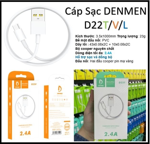 Cáp sạc iPhone Denmen D22L chính hãng {usb ra iphone lightning} [BH 6 tháng]