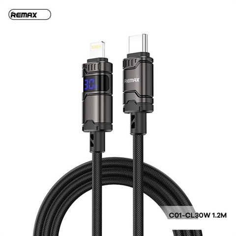 Cáp sạc nhanh 30w REMAX C01 (C-L) Type C ra iPhone Lightning có màn hình hiển thị dòng điện chính hãng [BH 1 năm]