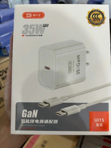 Bộ sạc nhanh 35W BYZ BUi15 GaN Type C (cóc 1 cổng Type C, Cáp Type c ra type c [c-c]) [BH: 6 Tháng]