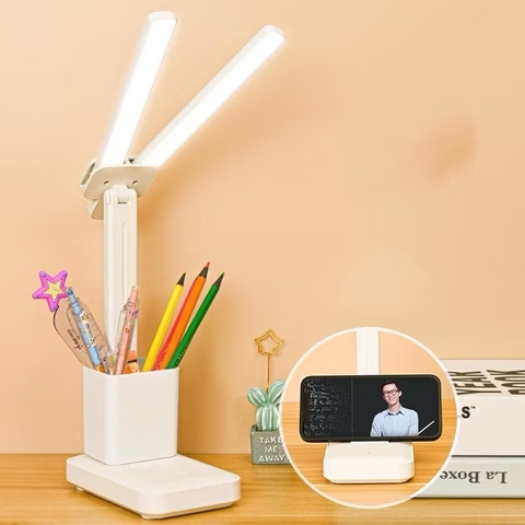 Đèn học 3in1 kiêm hộp bút, giá đỡ điện thoại đèn bàn chống cận 2 LED riêng biệt tiện lợi [BH: 1 TUẦN] 1l1a9