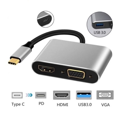 Jack chuyển cáp 4in1 KC17 Type C ra HDMI + VGA +USB3.0 + TYPE C [BH: 1 THÁNG]