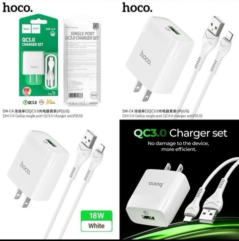 Bộ sạc nhanh 18w QC3.0 Hoco DM-C4 iPhone (cóc 1 cổng usb US+ cáp 1 cổng usb ra iPhone lightning) chính hãng [BH: 1 NĂM]