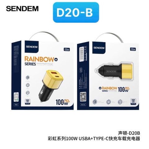 Cóc, tẩu sạc xe máy 100w Sendem D20-B RAINBOW SERIES 2 cổng ( 1cổng USB A+ 1 cổng Type C) chính hãng [BH: 6 THÁNG] 4l5a12
