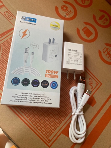 Bộ sạc nhanh 100W Type C 5S Space (cóc 1 cổng usb, cáp sạc nhanh Type c) mã G6 [BH: 6 tháng]