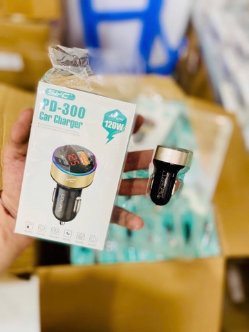 Tẩu sạc xe hơi, xe ô tô 120W SYC 300 2 cổng ( 1 cổng USB+ 1 Cổng Type C) có màn hình Led [BH: 1 NĂM]